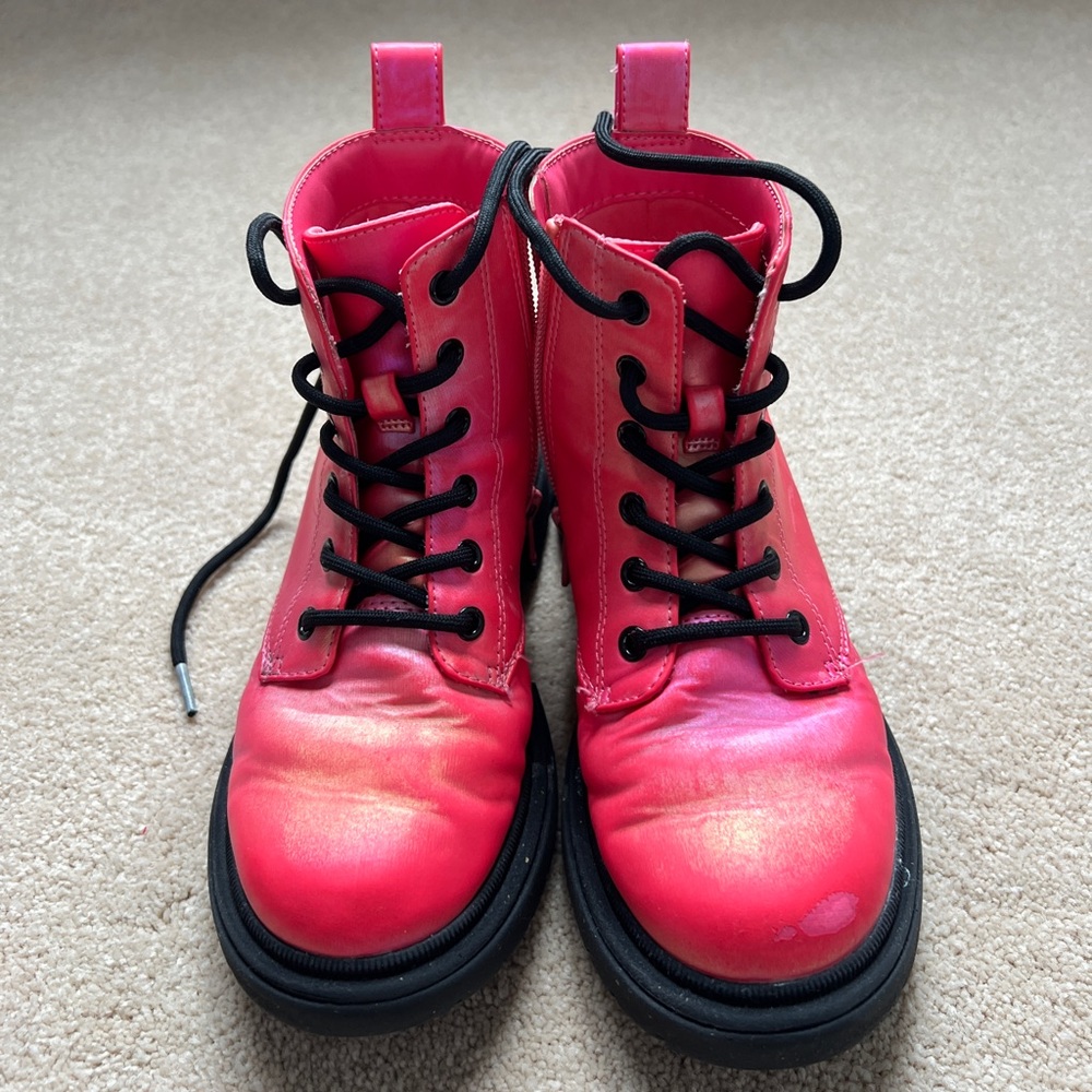 Vibrant Pink Lace-Up Boots - Girls combat style boots
